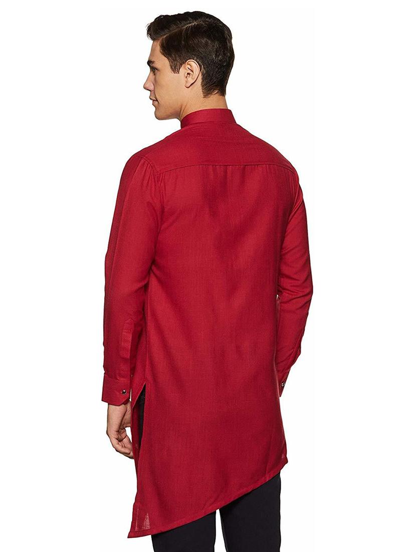 men solid mandarin collar long sleeve asymmetric kurta - 22001056 - Standard Image - 1