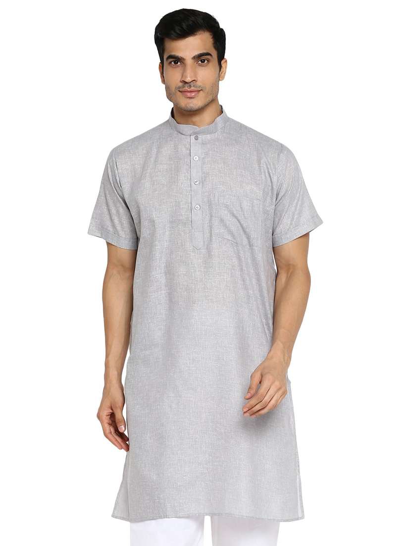 men solid mandarin collar short sleeve kurta - 22001074 - Standard Image - 1