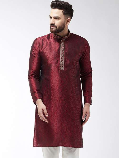 men embroidered mandarin collar long sleeve kurta - 22001081 - Standard Image - 0