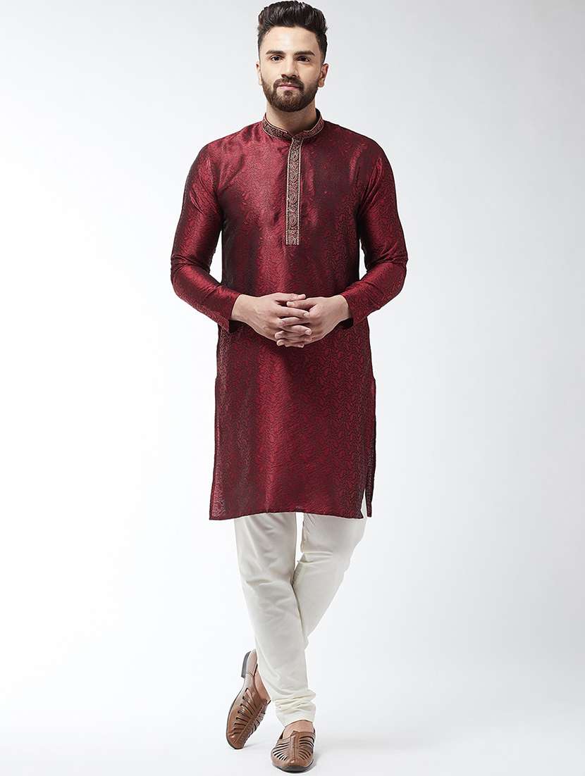 men embroidered mandarin collar long sleeve kurta  - 22001081 -  Standard Image - 1