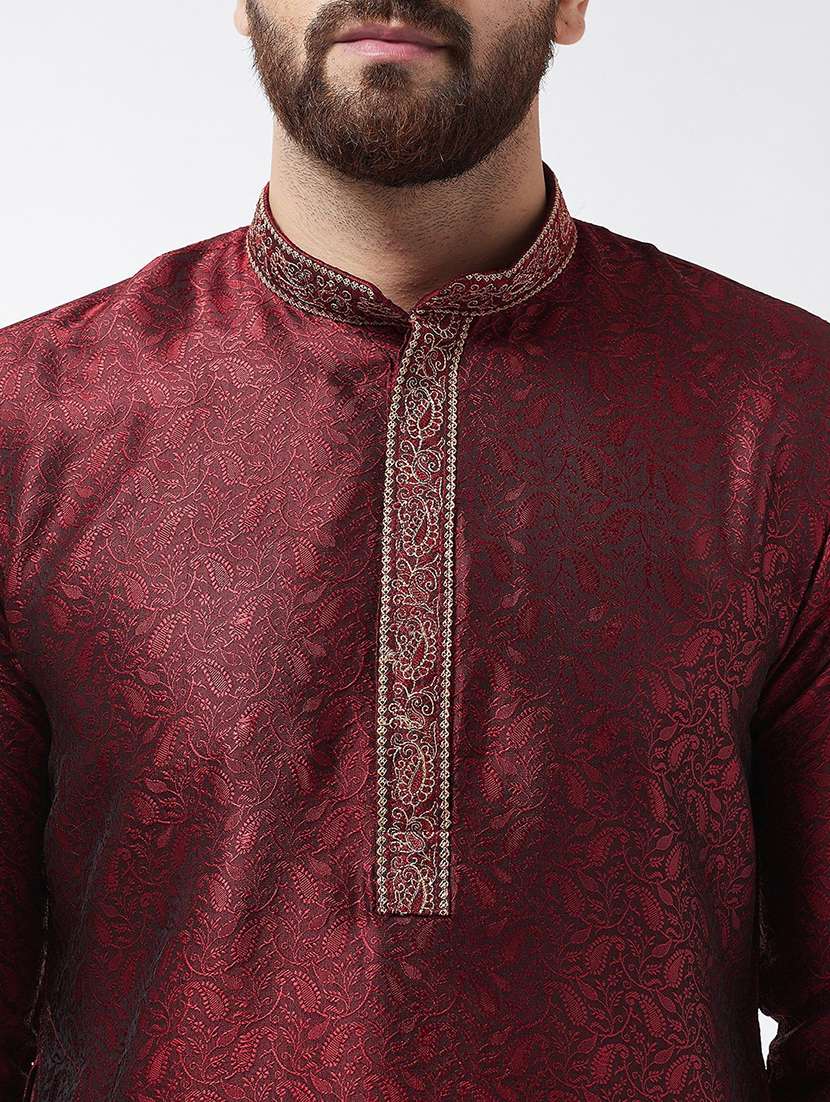 men embroidered mandarin collar long sleeve kurta - 22001081 - Standard Image - 4