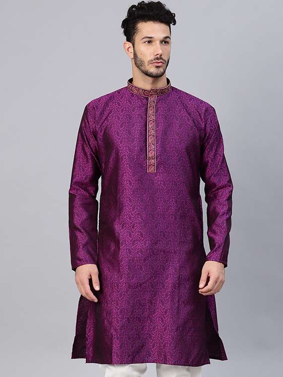 men embroidered mandarin collar long sleeve kurta