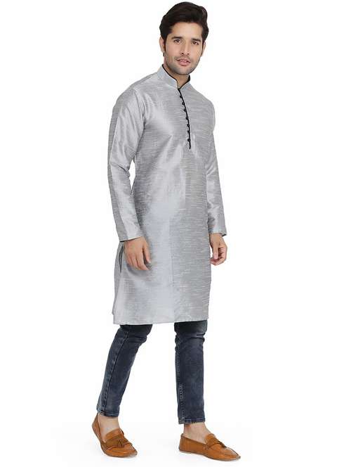 men solid mandarin collar long sleeve kurta