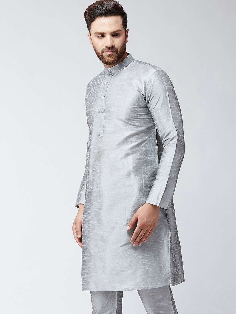 men self designed mandarin collar long sleeve kurta - 22001136 - Standard Image - 1