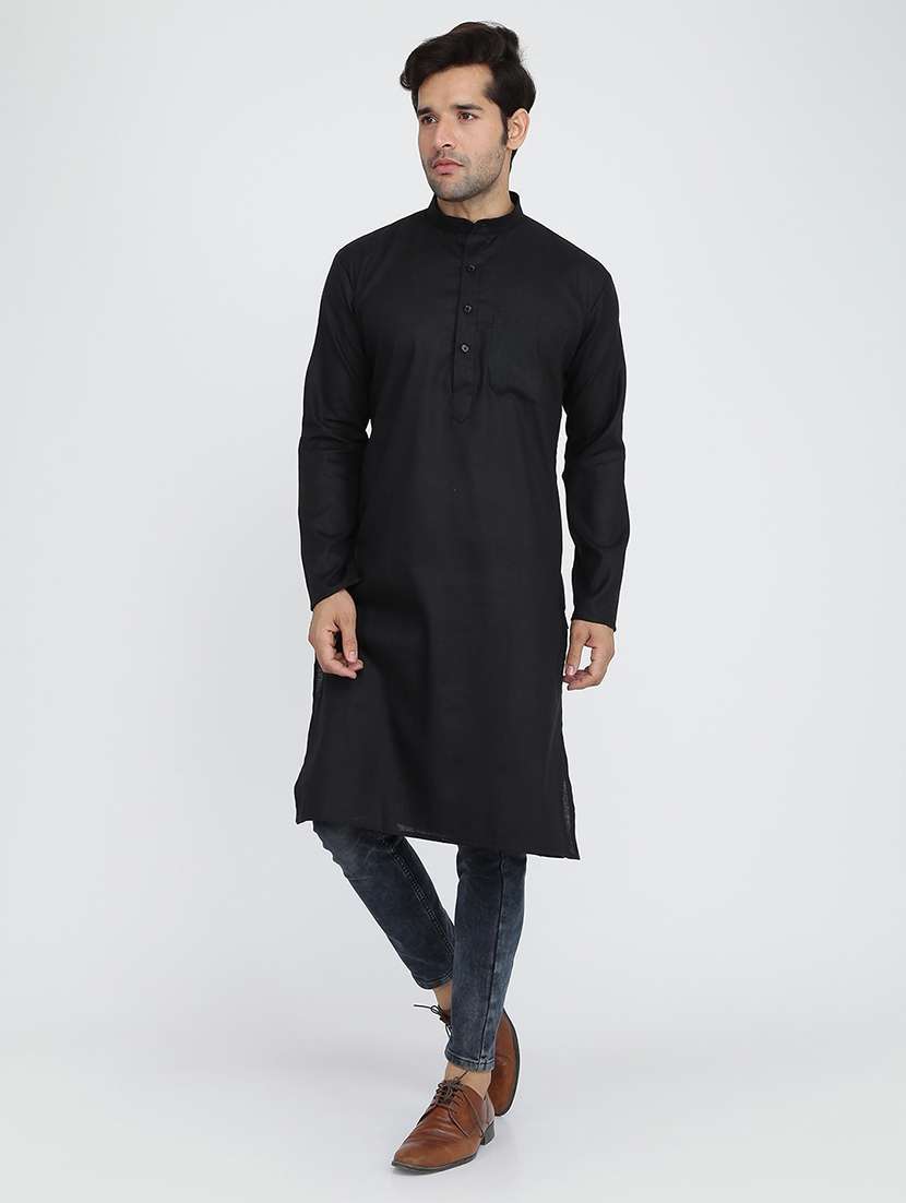 men solid mandarin collar long sleeve kurta - 22001138 - Standard Image - 4