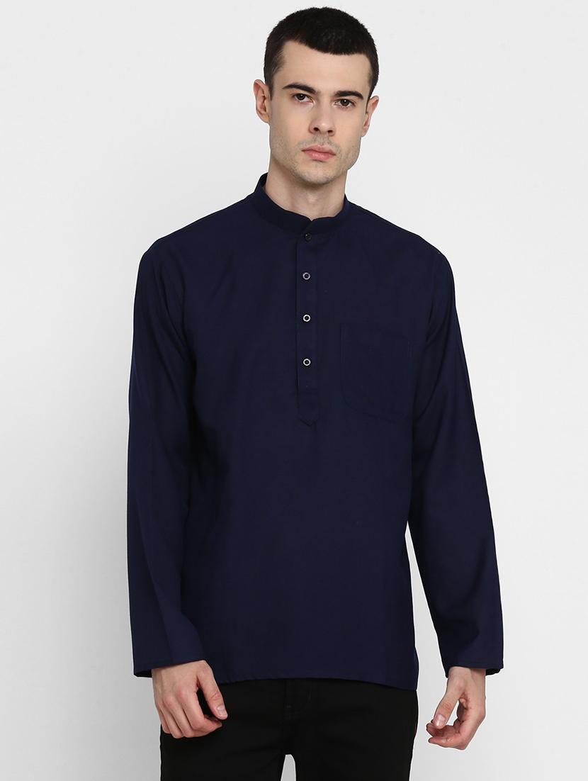 men solid mandarin collar long sleeve short kurta 