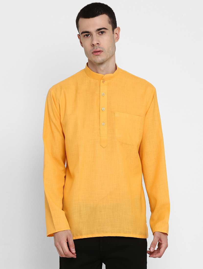 men solid mandarin collar long sleeve short kurta - 22001156 - Zoom Image - 0