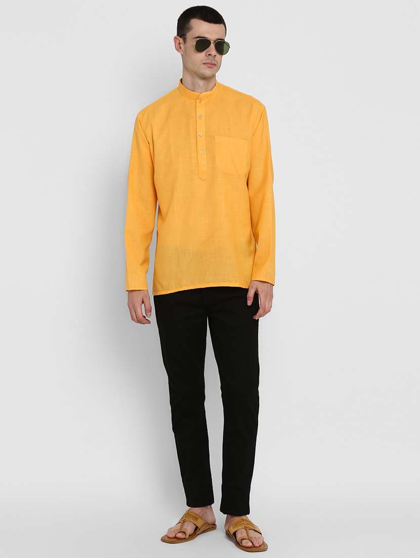 men solid mandarin collar long sleeve short kurta - 22001156 - Standard Image - 1