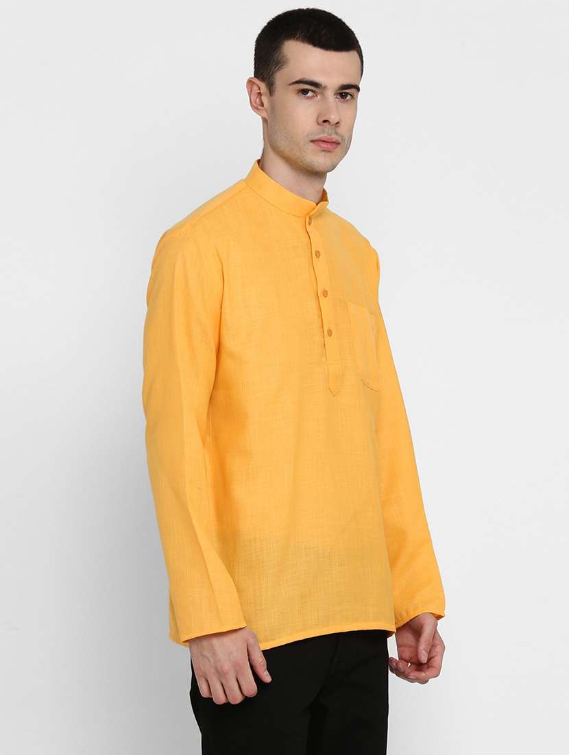 men solid mandarin collar long sleeve short kurta - 22001156 - Standard Image - 4