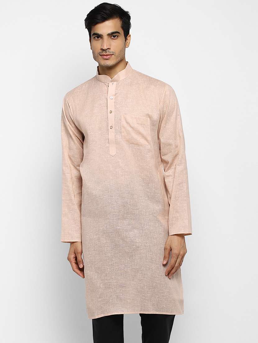men solid mandarin collar long sleeve kurta - 22001162 - Standard Image - 1