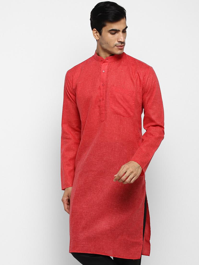 men solid mandarin collar long sleeve kurta - 22001163 - Standard Image - 4