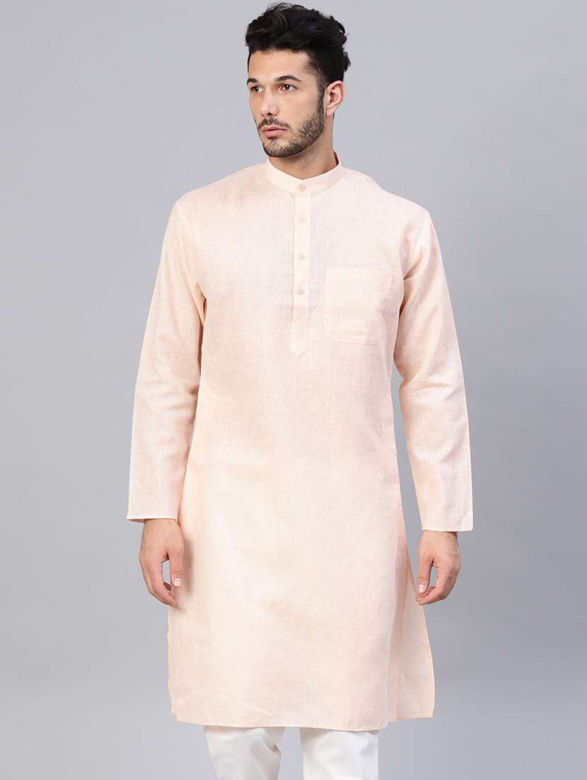 men solid mandarin collar long sleeve kurta 