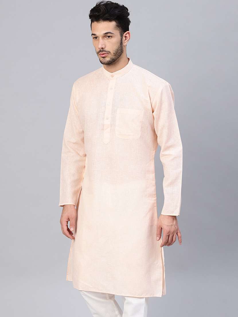 men solid mandarin collar long sleeve kurta - 22001178 - Standard Image - 1