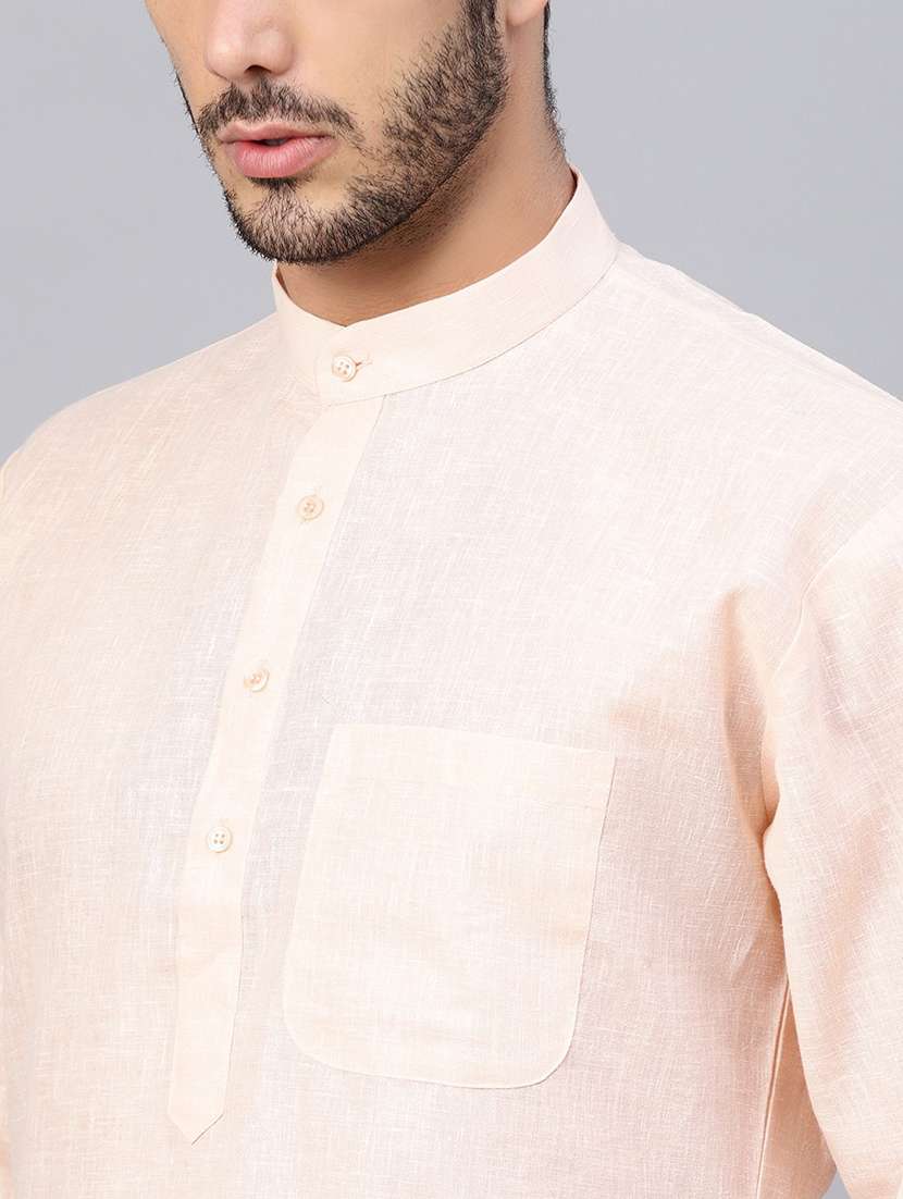 men solid mandarin collar long sleeve kurta - 22001178 - Standard Image - 4