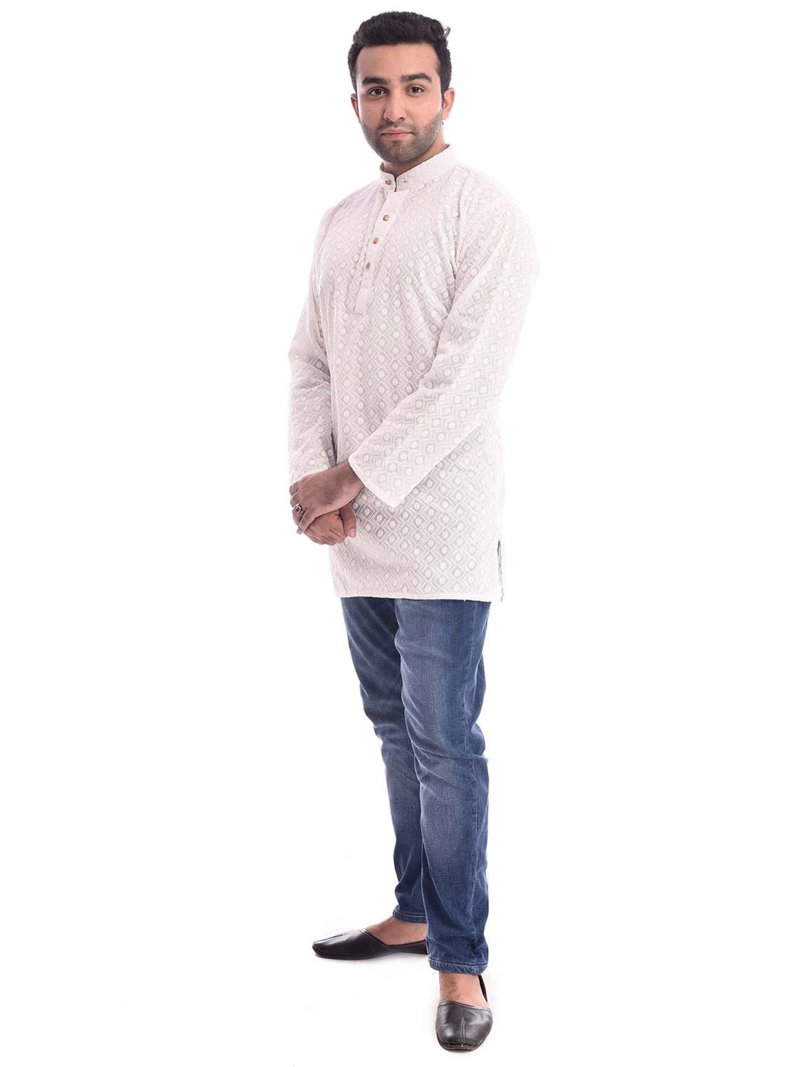 men embroidered mandarin collar long sleeve kurta - 22001227 - Standard Image - 1