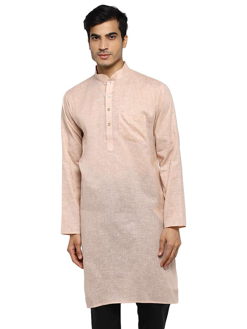 men solid mandarin collar long sleeve kurta