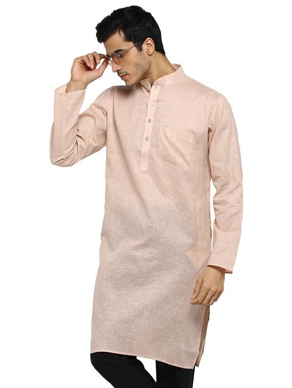 men solid mandarin collar long sleeve kurta - 22001231 - Standard Image - 1