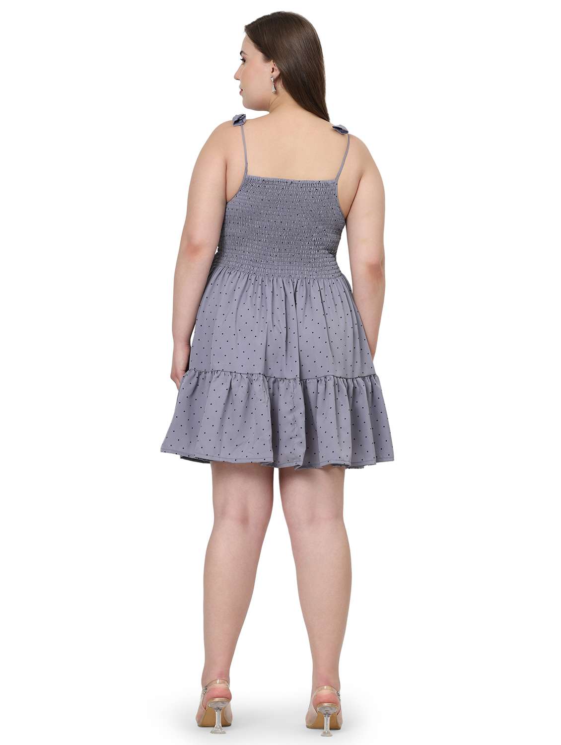 women polka doted shoulder strap tiered dress - 22001253 - Standard Image - 4