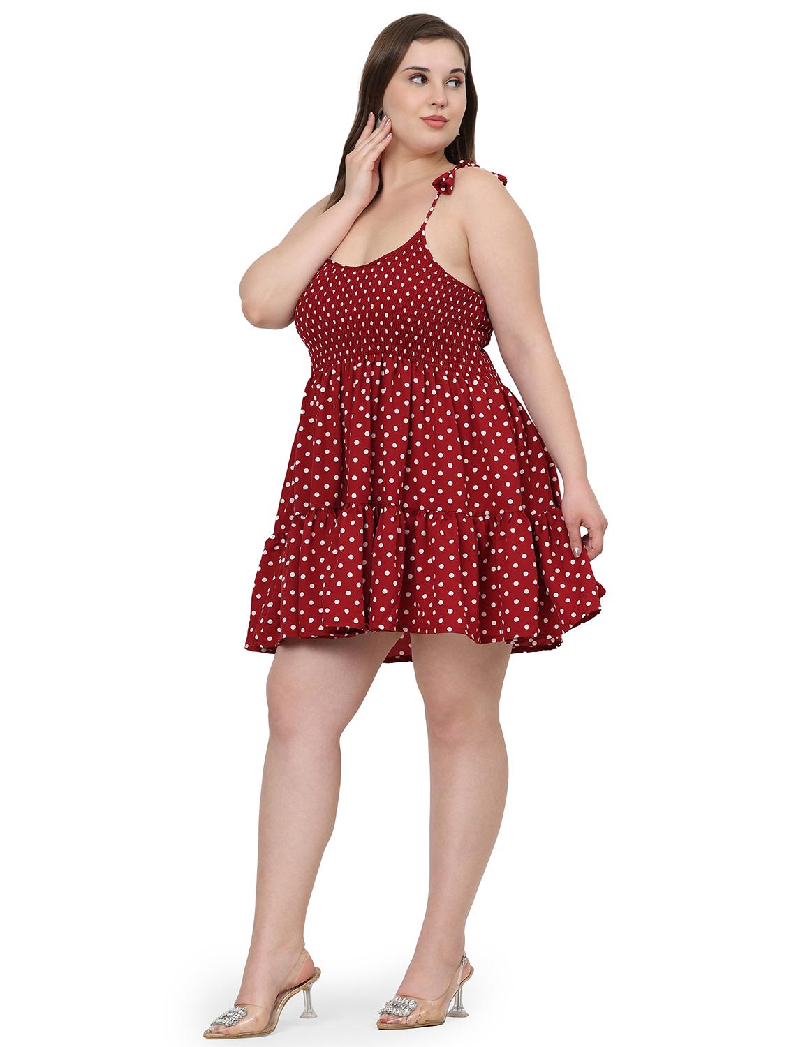 women polka doted shoulder strap tiered dress - 22001254 - Standard Image - 1