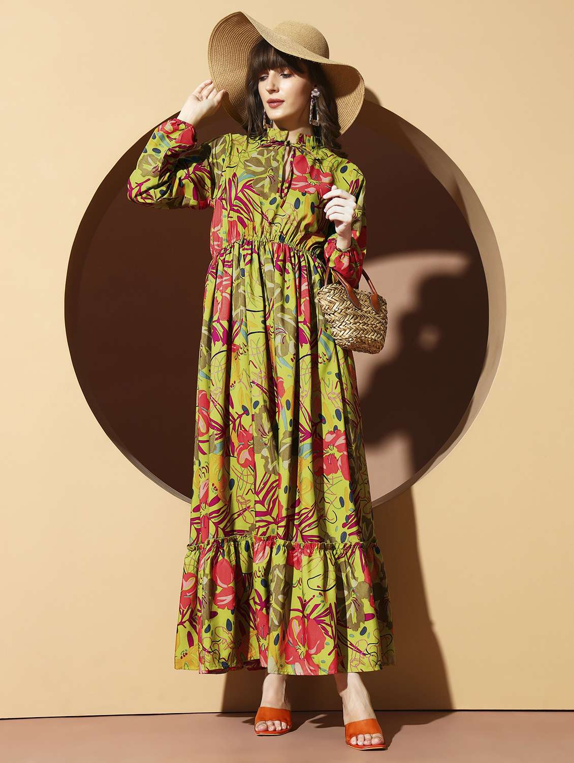 women floral print puff sleeve tiered maxi dress - 22001256 -  Standard Image - 1
