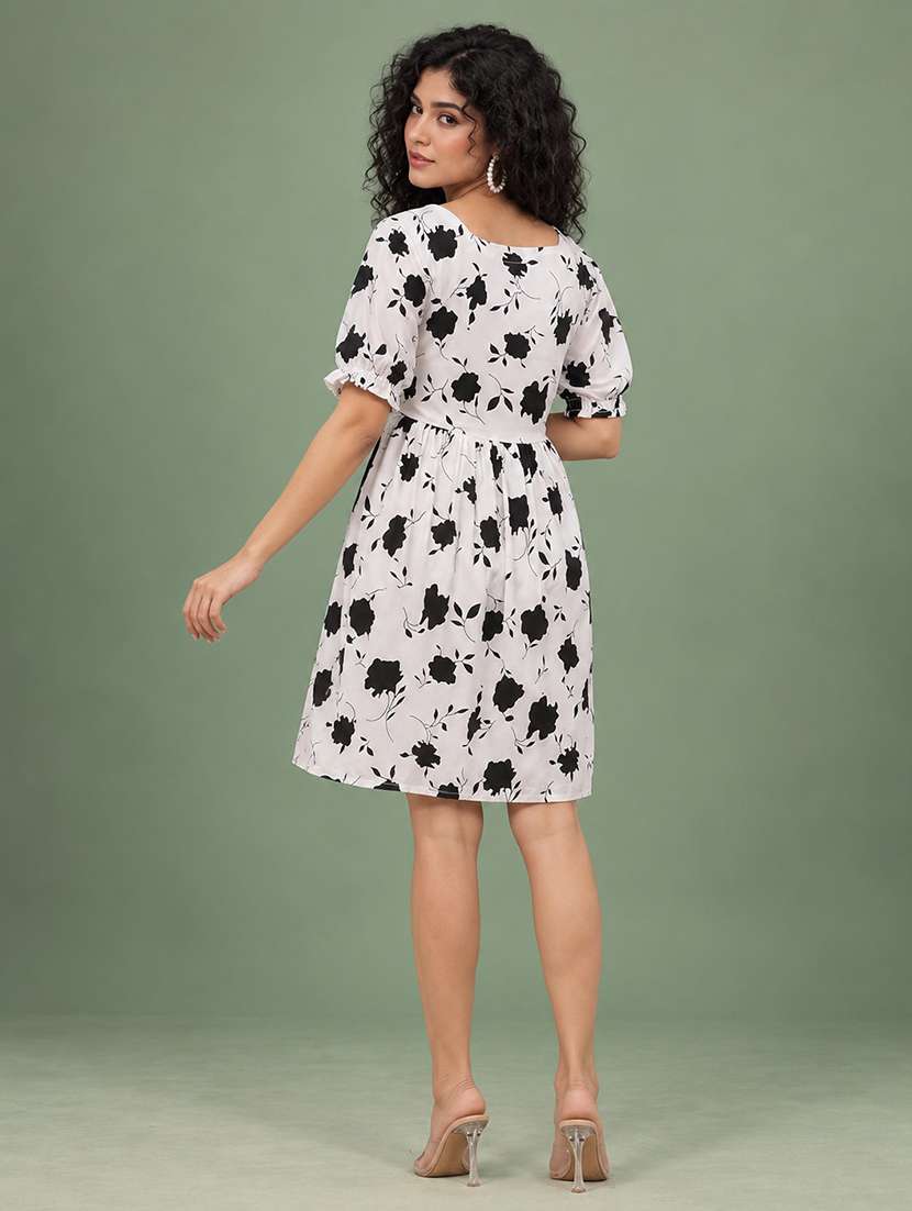 Women Floral Print Puff Sleeve Fit & Flare Dress - 22001258 -  Standard Image - 1