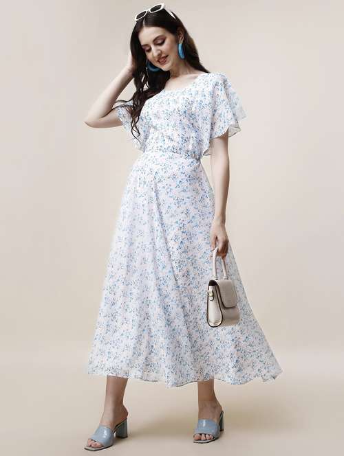 women printed flared sleeve fit & flared dress - 22001259 - Standard Image - 0