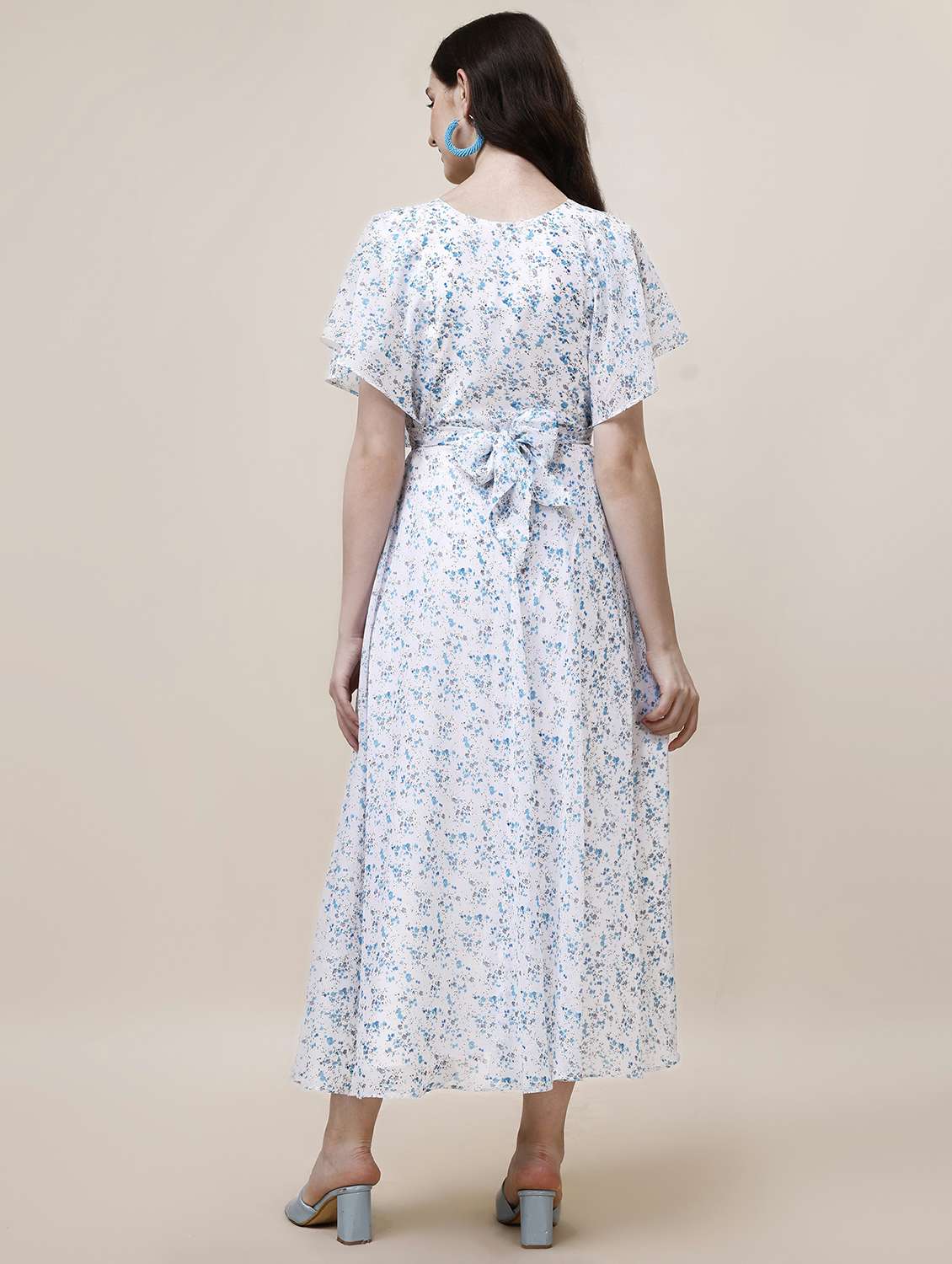 women printed flared sleeve fit & flared dress - 22001259 - Standard Image - 4