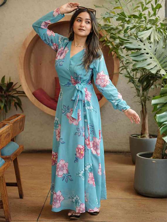 women floral print long sleeve fit & flared dress - 22001260 -  Standard Image - 1