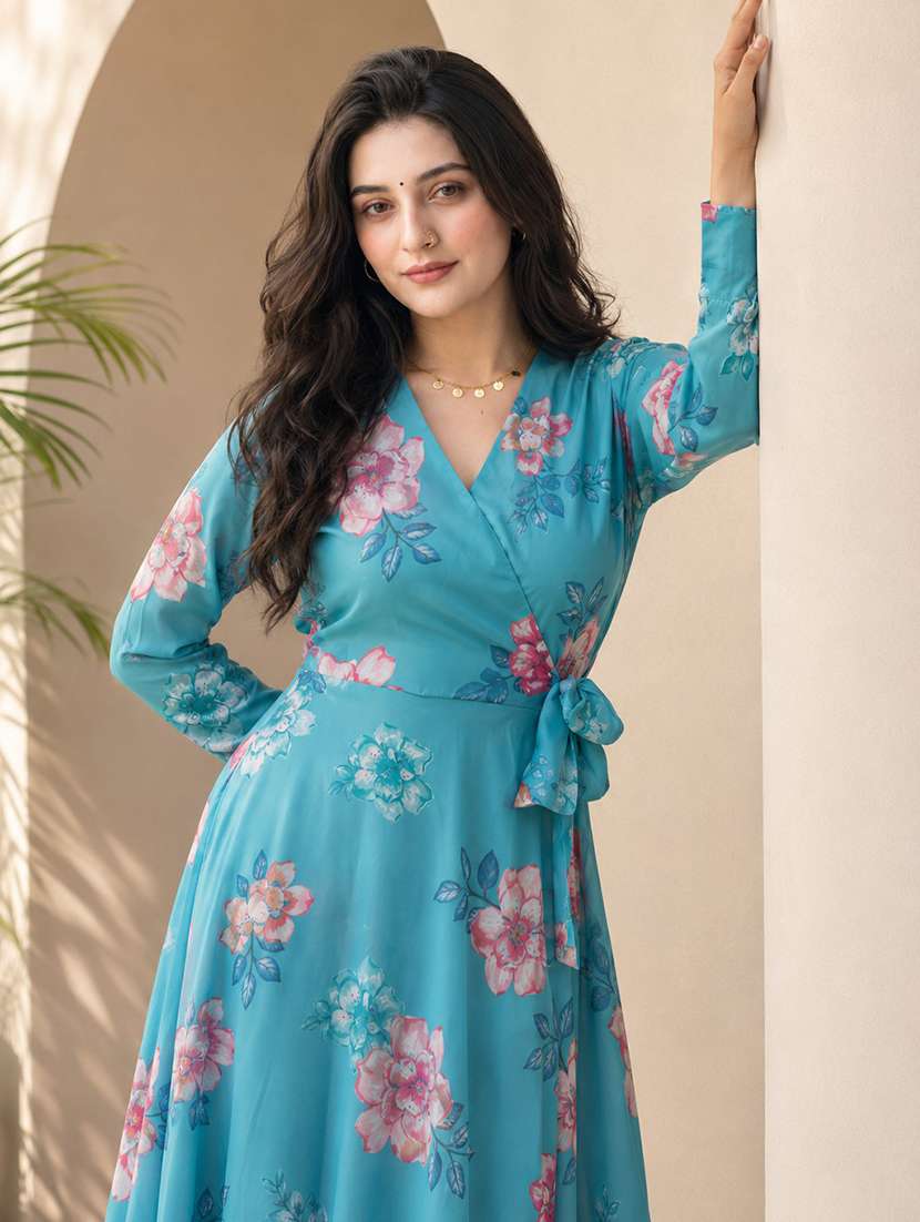 women floral print long sleeve fit & flared dress - 22001260 -  Standard Image - 1