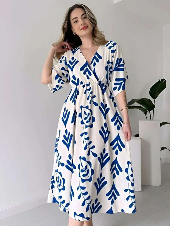 women printed short sleeve fit & flare dress - 22001264 -  Standard Image - 1