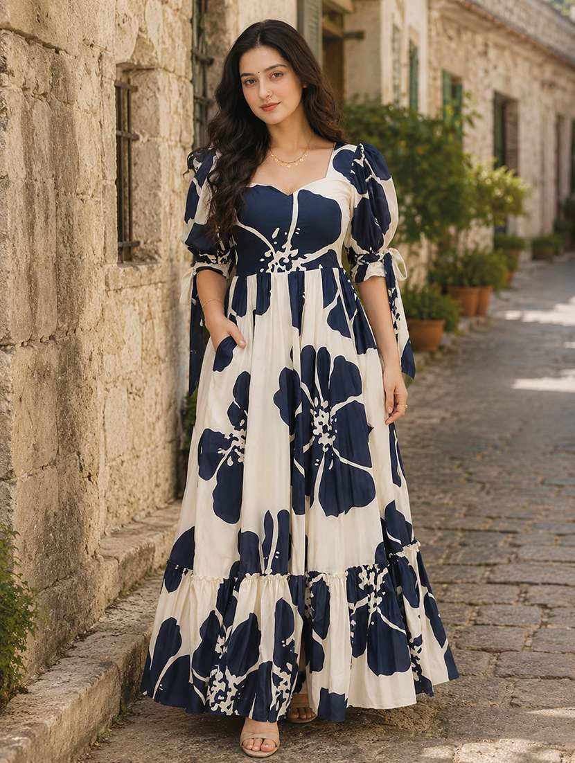 women floral print puff sleeve tiered dress