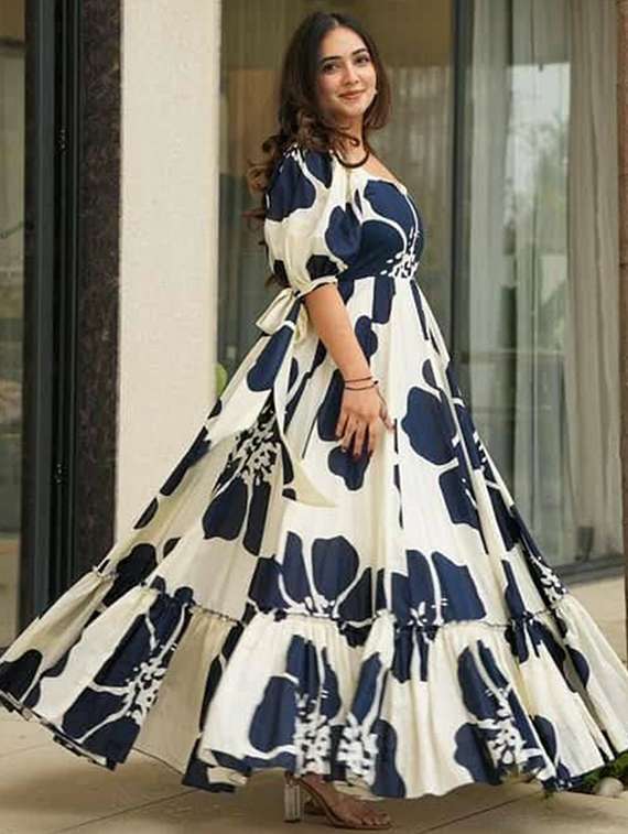 women floral print puff sleeve tiered dress - 22001265 -  Standard Image - 1