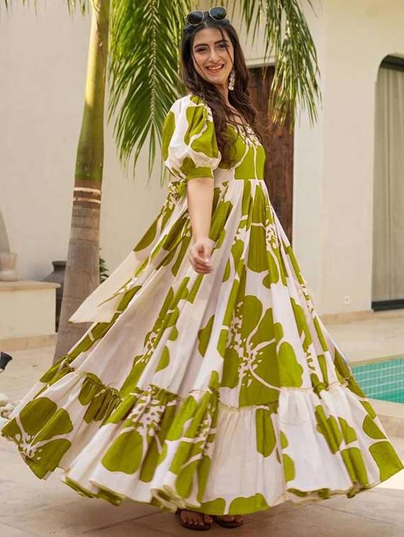 women floral print puff sleeve tiered maxi dress - 22001266 -  Standard Image - 1