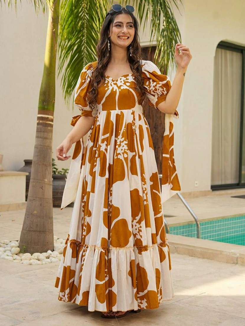 women floral print puff sleeve tiered maxi dress