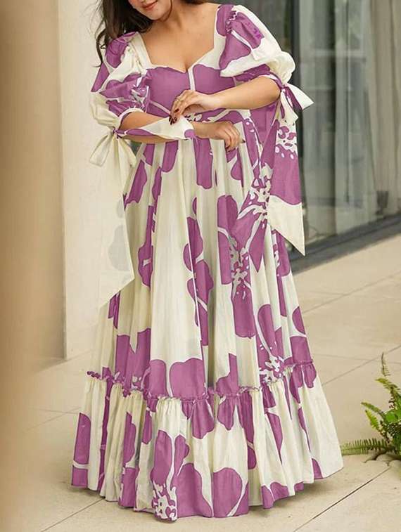 women floral print puff sleeve tiered dress - 22001268 -  Standard Image - 4