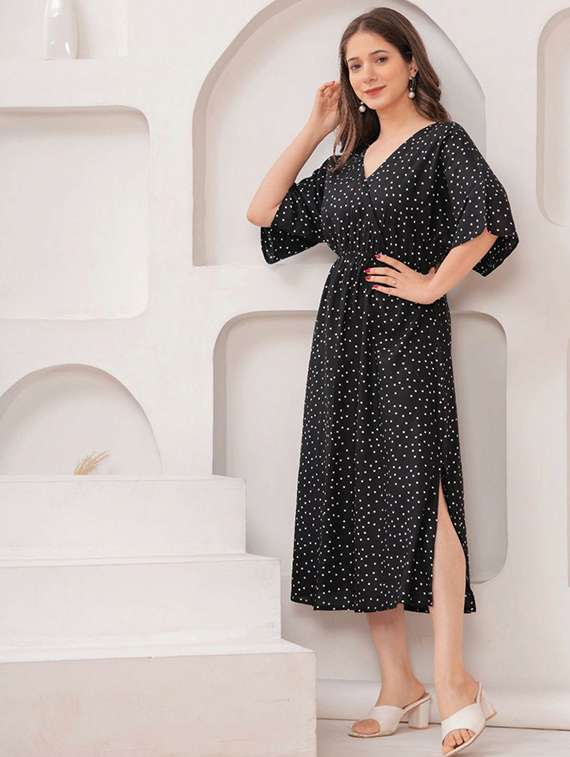 women polka doted flared dress a-line dress - 22001271 -  Zoom Image - 0