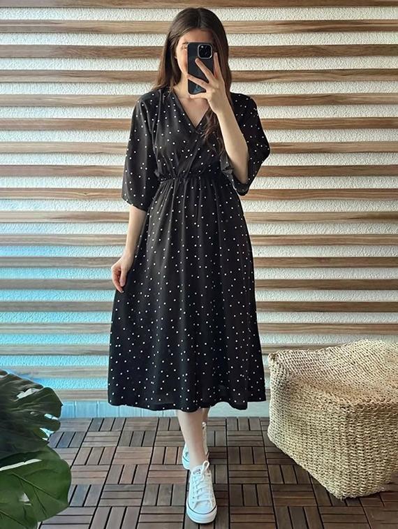 women polka doted flared dress a-line dress - 22001271 - Standard Image - 1