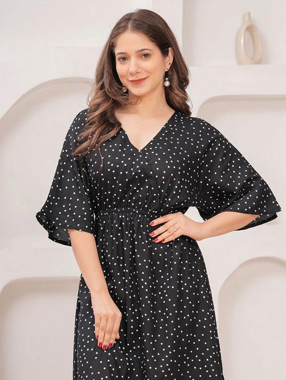 women polka doted flared dress a-line dress - 22001271 - Standard Image - 4