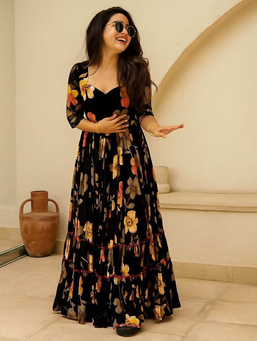 women floral print puff sleeve tiered maxi dress - 22001275 - Standard Image - 1