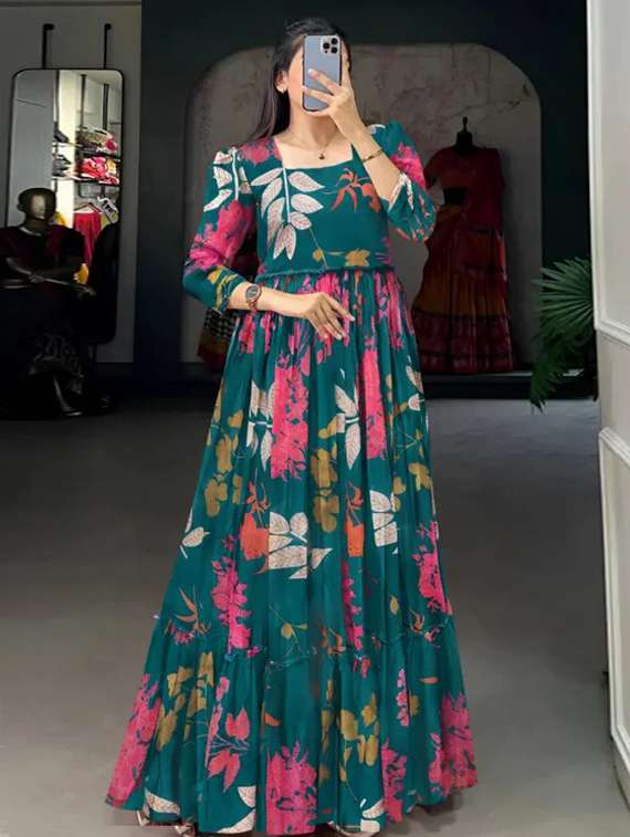 women floral printed puff sleeve tiered dress - 22001277 -  Standard Image - 1