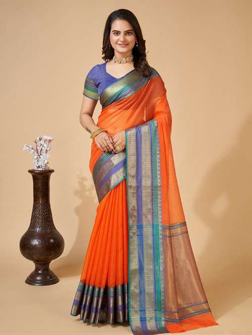 women solid with bordered kota doria saree with blouse - 22001289 -  Standard Image - 0
