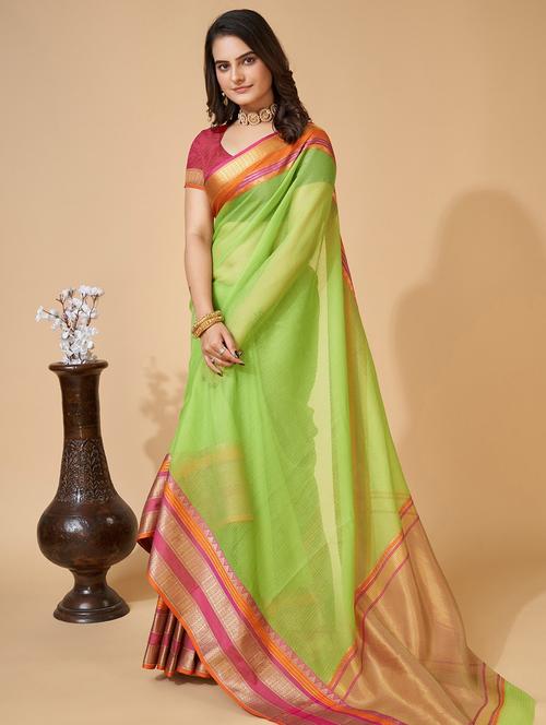 women solid with bordered kota doria saree with blouse - 22001291 - Standard Image - 0