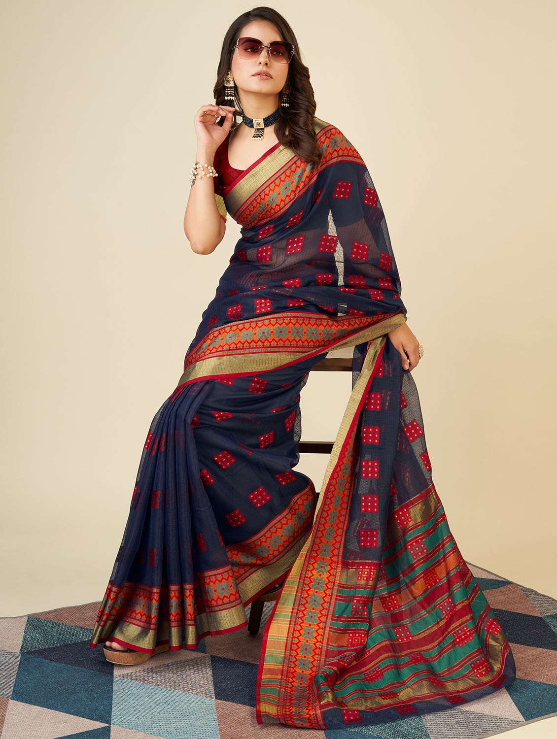 women self design kota doria saree with blouse - 22001320 -  Standard Image - 1