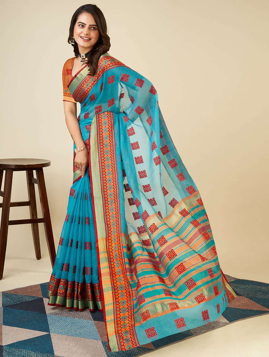 women self design kota doria saree with blouse - 22001322 -  Standard Image - 1