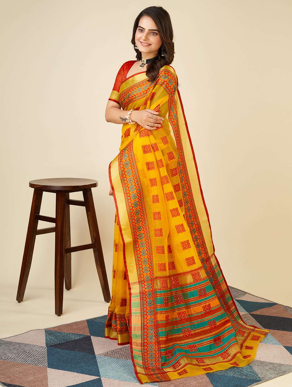 women self design kota doria saree with blouse - 22001323 -  Standard Image - 1