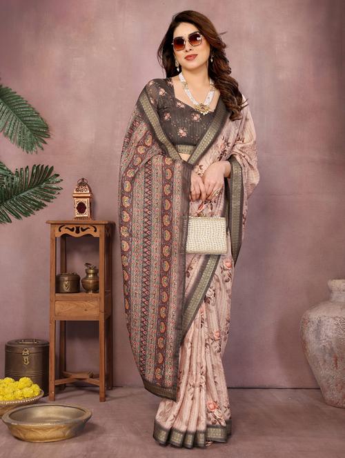 women floral printed bordered saree with blouse - 22001372 - Standard Image - 0
