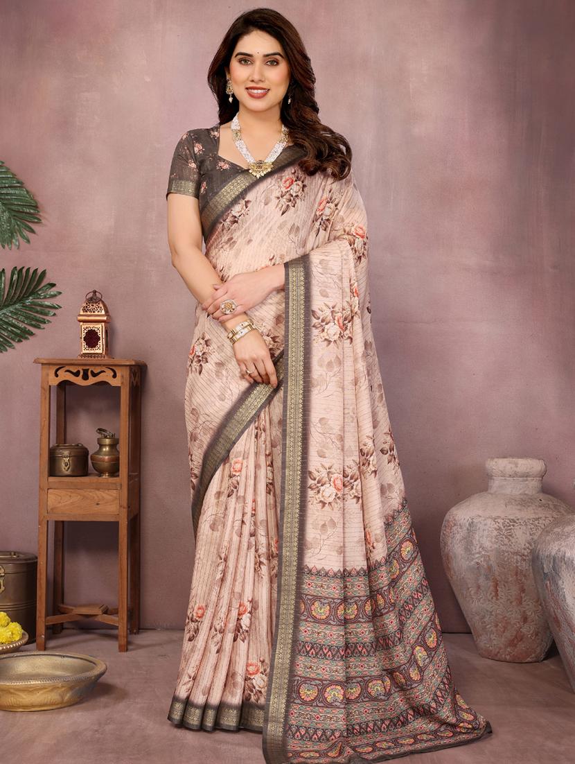 women floral printed bordered saree with blouse - 22001372 - Standard Image - 1