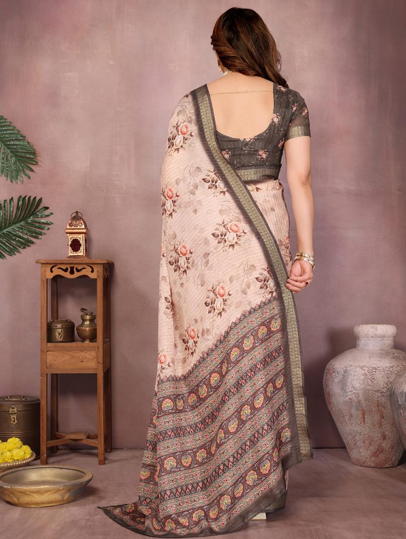 women floral printed bordered saree with blouse - 22001372 - Standard Image - 4