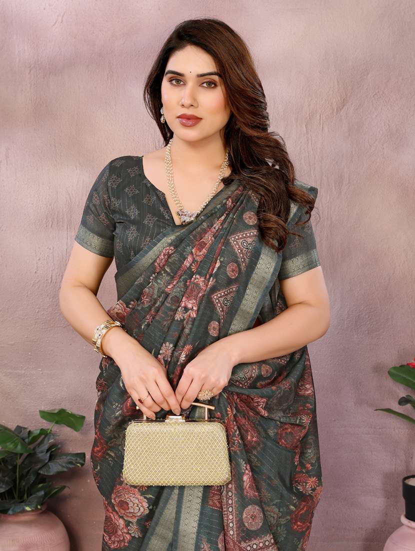 women floral printed bordered saree with blouse - 22001373 -  Standard Image - 4