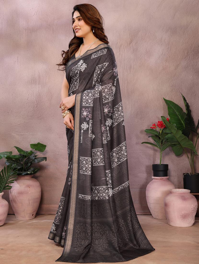 women printed bordered saree with blouse - 22001374 -  Standard Image - 1